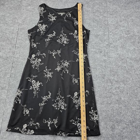Vintage Byer Too Dress Womens Medium Black Floral Mini 90s Whimsigoth Dark Prep - Picture 3 of 6